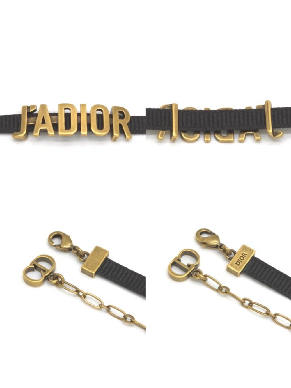 Dior J'adior Logo Choker Necklace Neck Gold Tone Metal Antique Polished Black - Picture 5 of 9